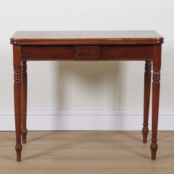 A LATE REGENCY MAHOGANY FOLDOVER TEA TABLE