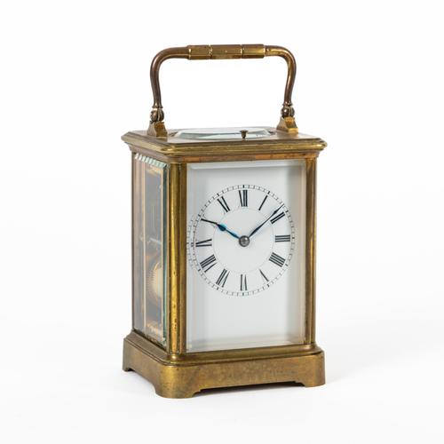 A FRENCH BRASS STRIKING AND REPEATING CARRIAGE CLOCK