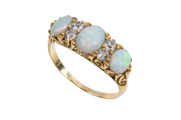 A OPAL AND DIAMOND RING