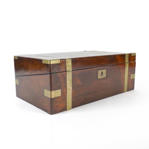 A VICTORIAN BRASS BOUND ROSEWOOD PORTABLE WRITING BOX