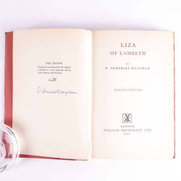 SOMERSET MAUGHAM, William (1874-1965). Liza of Lambeth, London, 1947, large 8vo, original vellum-backed paper boards, dust-jacket. NUMBER 288 OF 1,000 COPIES SIGNED BY THE AUTHOR. "Jubilee Edition."