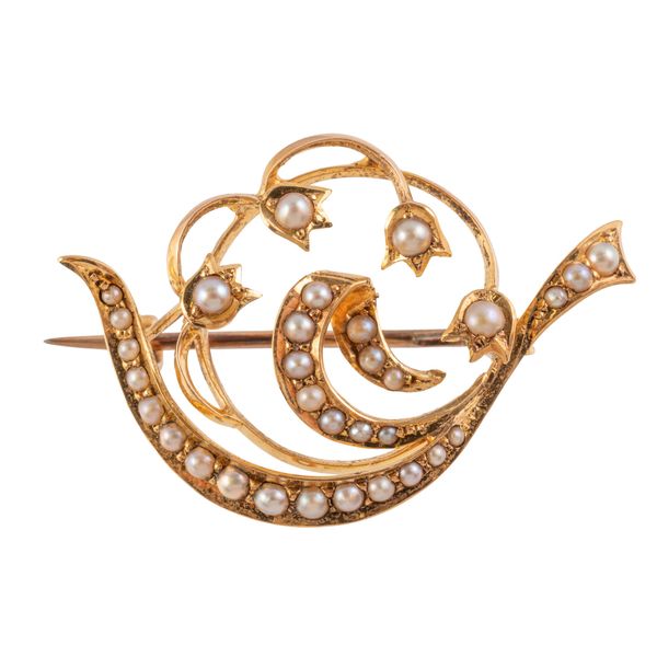 A SEED PEARL LILY OF THE VALLEY BROOCH