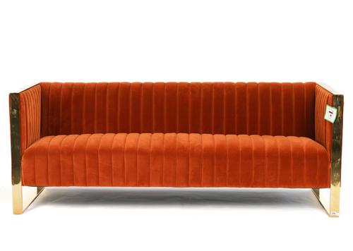 COACH HOUSE; A LACQUERED METAL FRAMED SQUARE BACK THREE SEAT SOFA