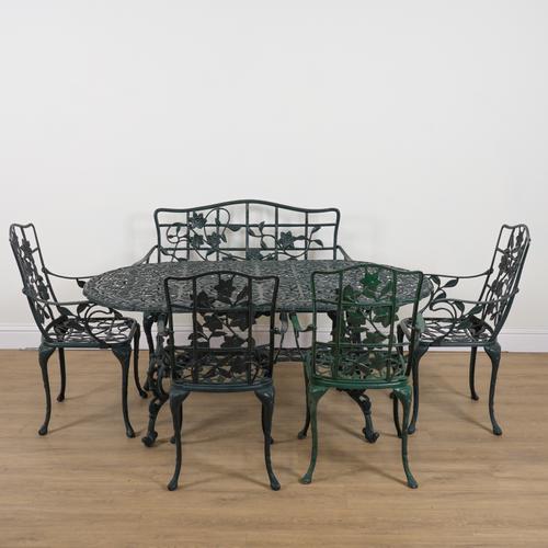 NOVA GARDEN FURNITURE; A GREEN PAINTED ALUMINIUM PATIO SET (7)