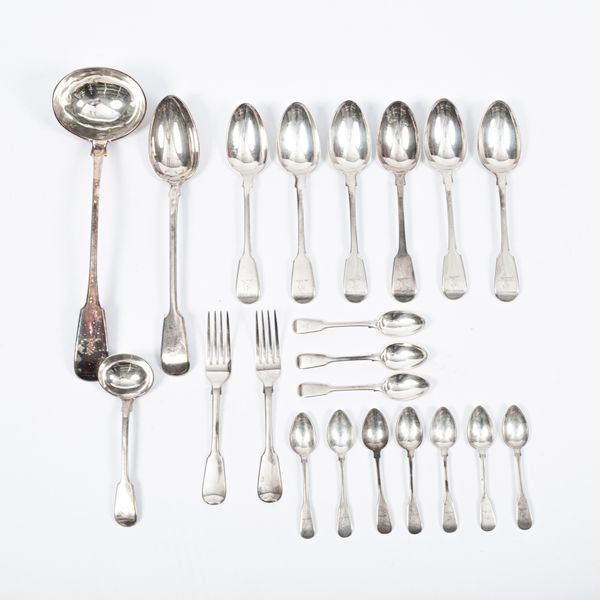 A George IV silver fiddle pattern part dinner service