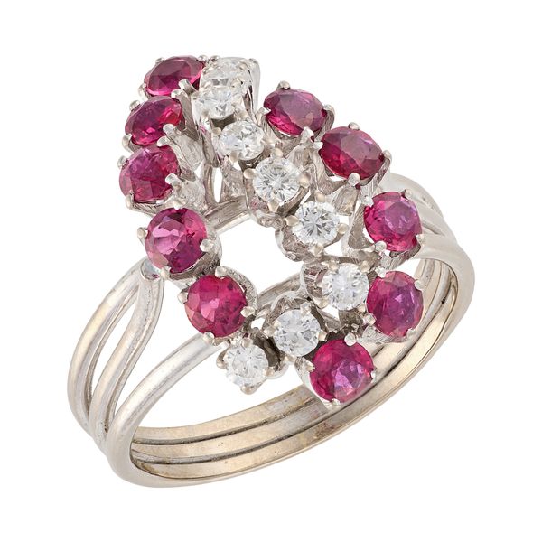 A RUBY AND DIAMOND COCKTAIL RING