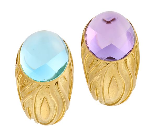 A PAIR OF ITALIAN GEM-SET EARRINGS