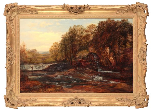 WILLIAM HENRY VERNON (1820-1909) River landscape with a mill and an angler