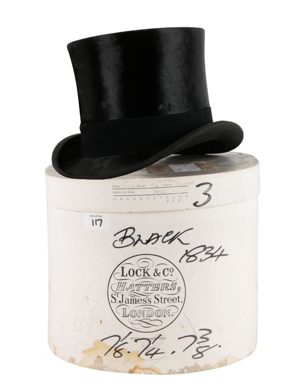 A BLACK SILK TOP HAT