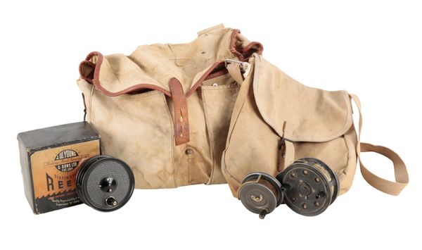 A HARDY CANVAS AND LEATHER FISHING TACKLE BAG