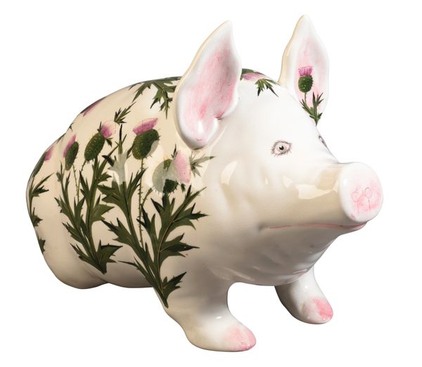 A WEMYSS WARE PORCELAIN PIG BY JAN PLICHTA