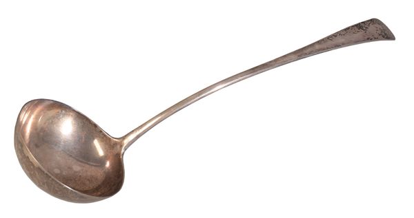 A GEORGE III SILVER OLD ENGLISH PATTERN SOUP OR PUNCH LADLE