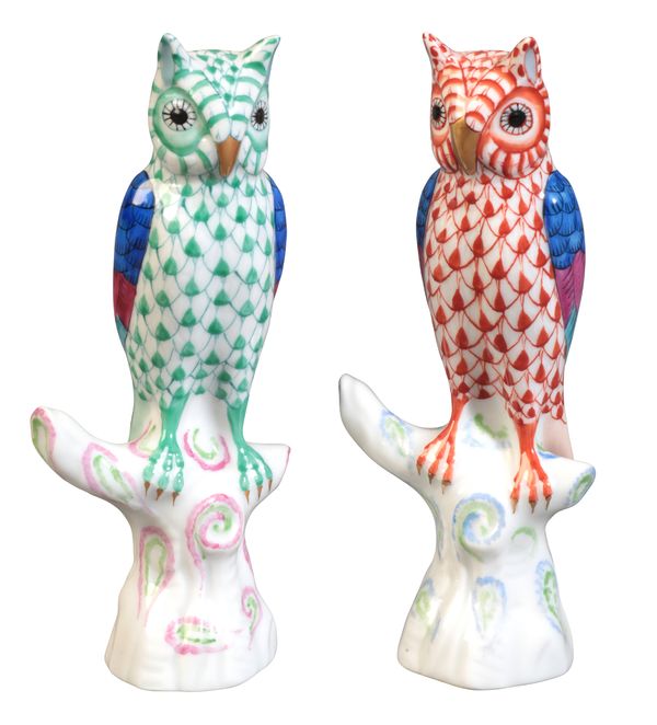 TWO HEREND PORCELAIN OWLS