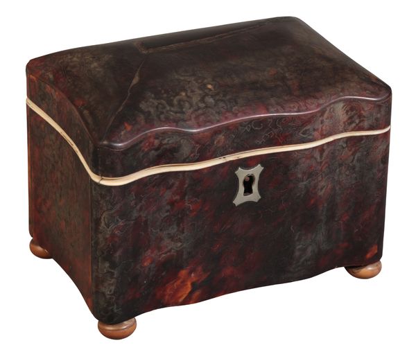 A REGENCY TORTOISESHELL SERPENTINE TEA CADDY