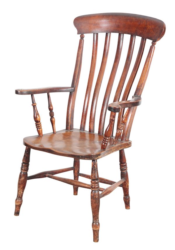 A VICTORIAN LATH BACK WINDSOR ARMCHAIR