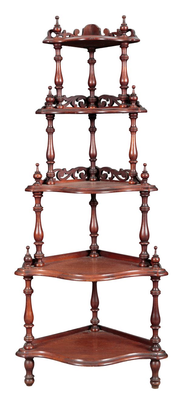 A VICTORIAN WALNUT CORNER WHATNOT