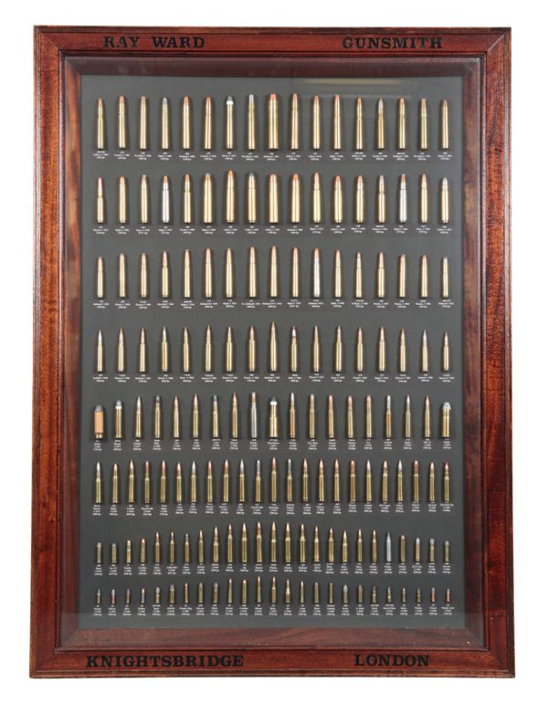 RAY WARD, GUNSMITH OF KNIGHTSBRIDGE, LONDON: AN AMMUNITION SHOP DISPLAY BOARD