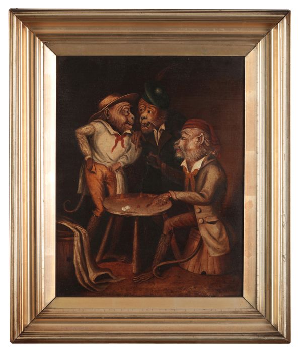 W. WELLER (19TH CENTURY) An anthropomorphic study of monkeys gambling in an interior