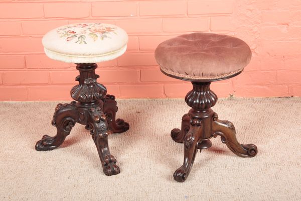 A VICTORIAN WALNUT PIANO STOOL