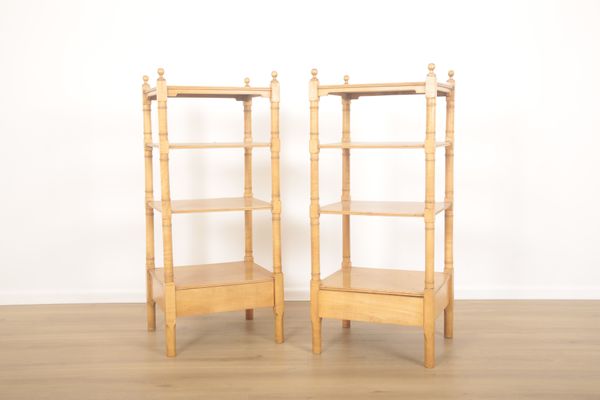 A PAIR OF SYCAMORE FOUR TIER WHATNOTS