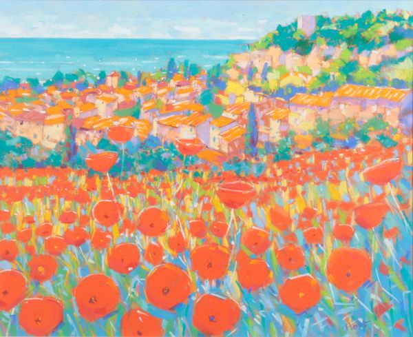 *JOHN HOLT (B.1949) Italian village with poppies