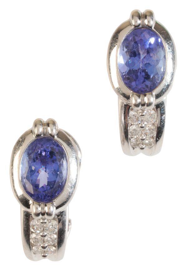 A PAIR OF TANZANITE AND DIAMOND EARRINGS