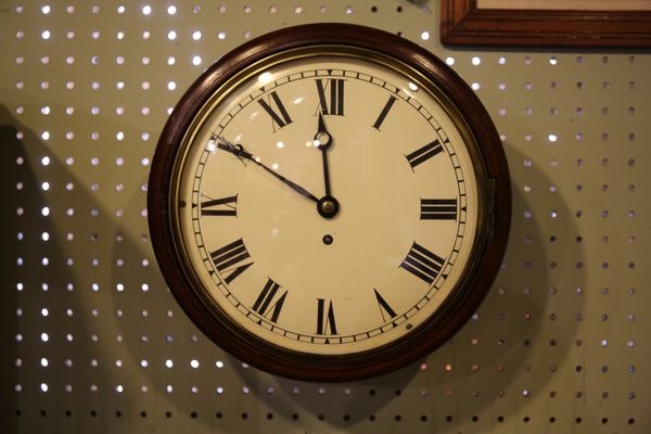 A SINGLE FUSEE MAHOGANY WALL CLOCK