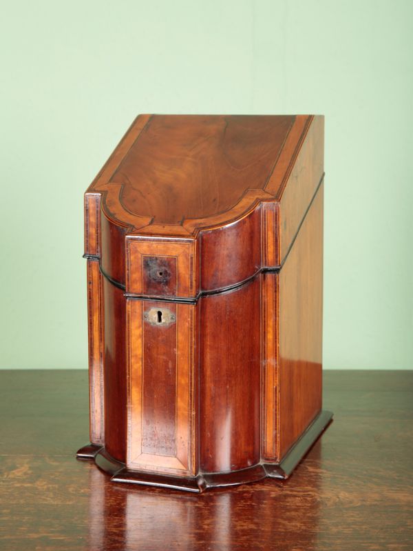 A GEORGE III MAHOGANY AND SATINWOOD BANDED KNIFE BOX