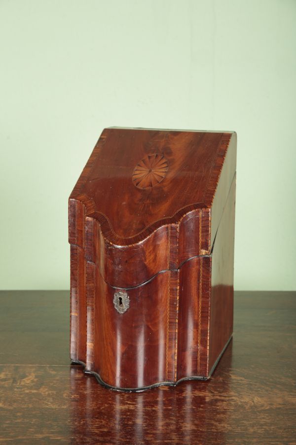 A GEORGE III MAHOGANY AND CROSSBANDED KNIFE BOX