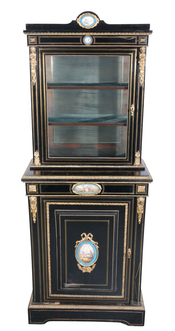 A VICTORIAN EBONISED TWO TIER PIER CABINET