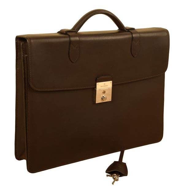 MULBERRY: A DARK BROWN LEATHER BRIEFCASE