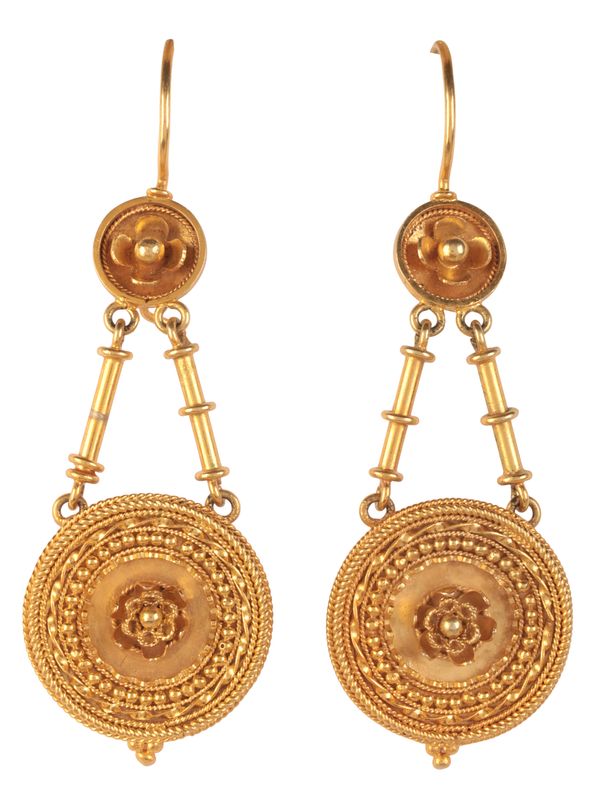 A PAIR OF ANTIQUE ETRUSCAN REVIVAL DROP EARRINGS