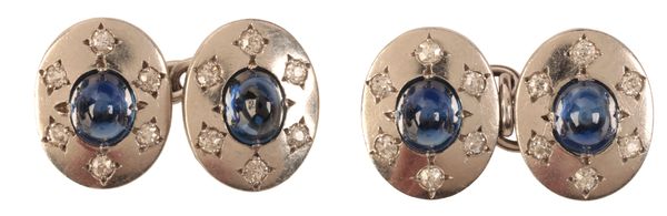 A PAIR OF VINTAGE SAPPHIRE AND DIAMOND CUFFLINKS