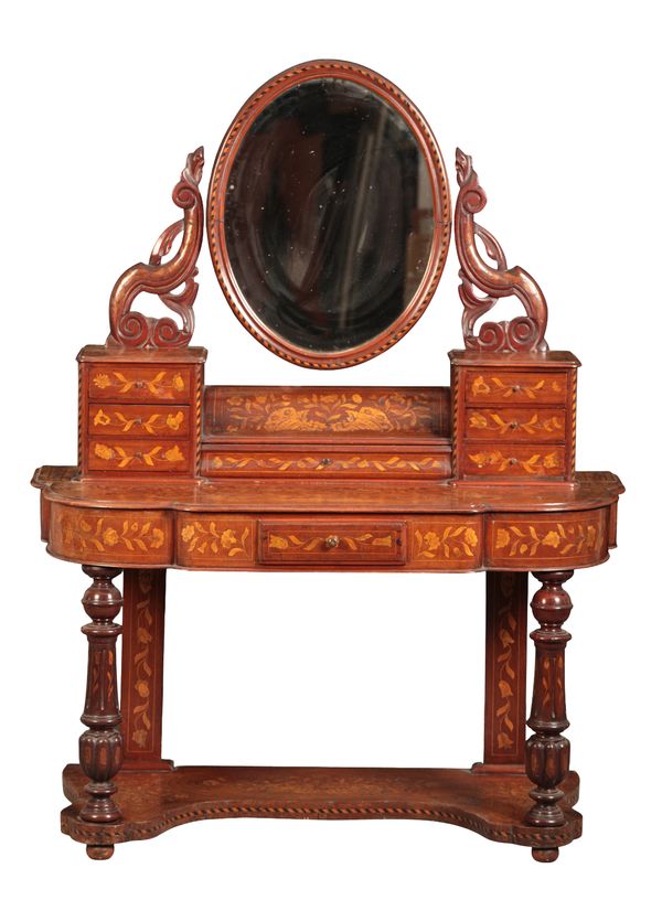 A DUTCH WALNUT AND INLAID MARQUETRY DRESSING TABLE