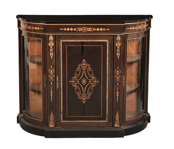 A VICTORIAN EBONISED AND GILT METAL MOUNTED BOW-FRONTED CREDENZA