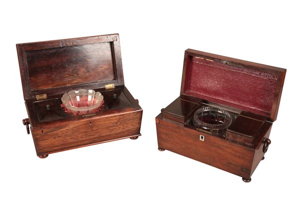 TWO LATE VICTORIAN SARCOPHAGUS SHAPED TEA CADDIES