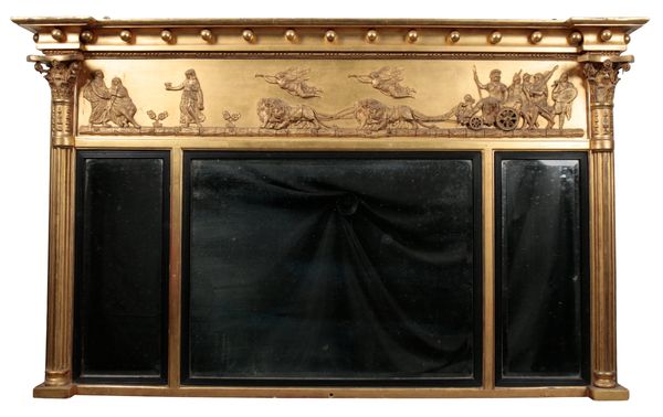 A GILTWOOD OVERMANTEL MIRROR