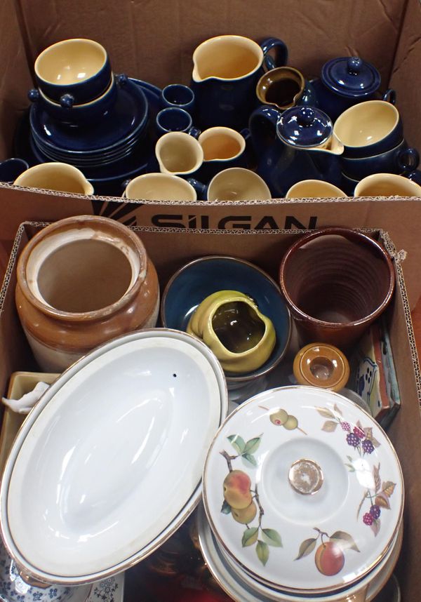 A QUANTITY OF DENBY BLUE AND YELLOW STONEWARE DINNER WARE