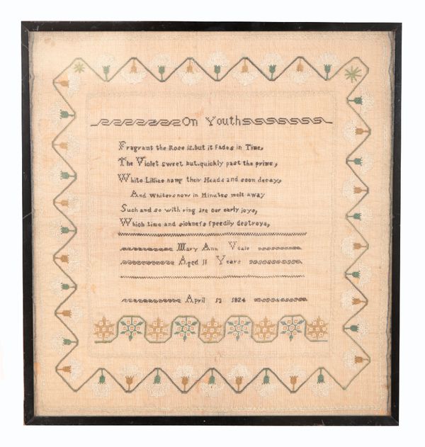 AN EARLY 19TH CENTURY NEEDLEWORK SAMPLER BY MARY ANN VEALE