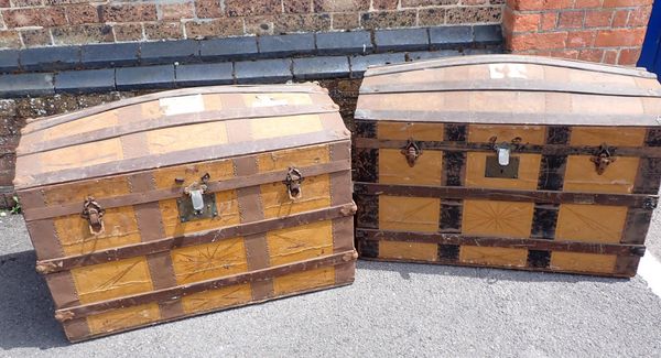 A PAIR OF 19th CENTURY DOME-TOP TRAVELLING TRUNKS