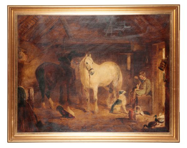 MANNER OF JOHN FREDERICK HERRING II (1815-1907) A groom and horses in a stable