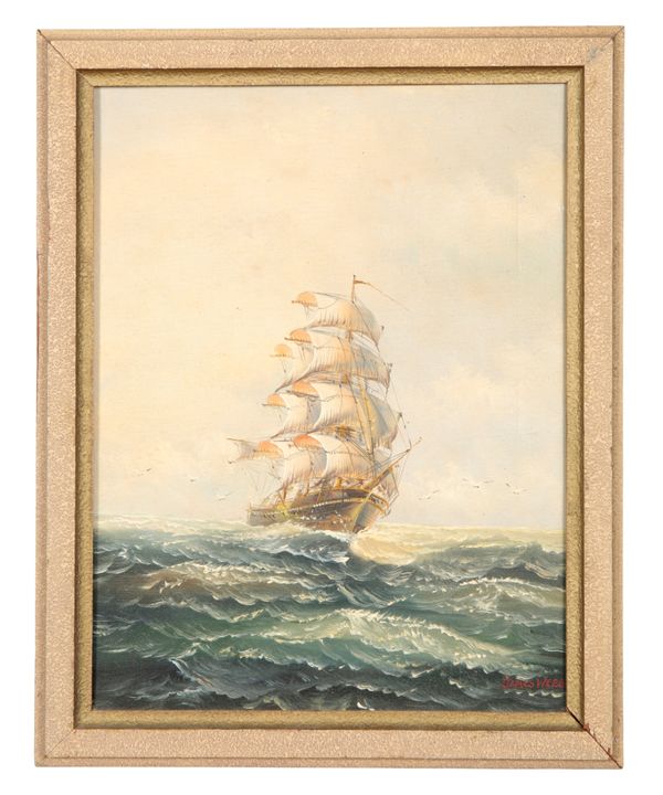 JAMES WEBB (19th/20th Century) A clipper in a stiff breeze