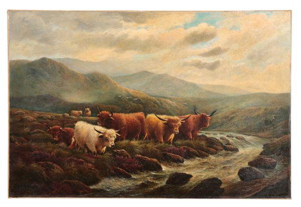 HENRY JOHN LIVENS (1848-1943) Highland Cattle in a landscape