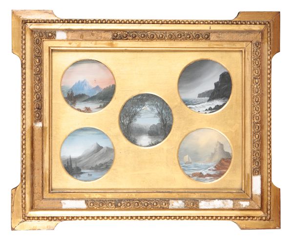 A FRAMED SET OF FIVE MINIATURE LANDSCAPE STUDIES