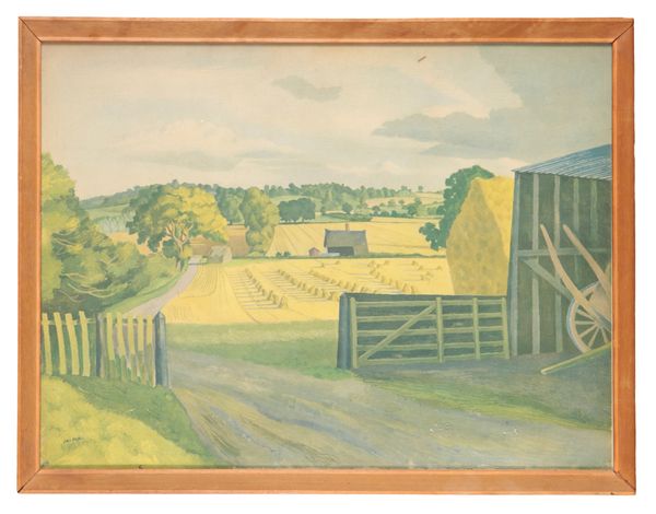 A COLOUR PRINT OF A FARMYARD SCENE