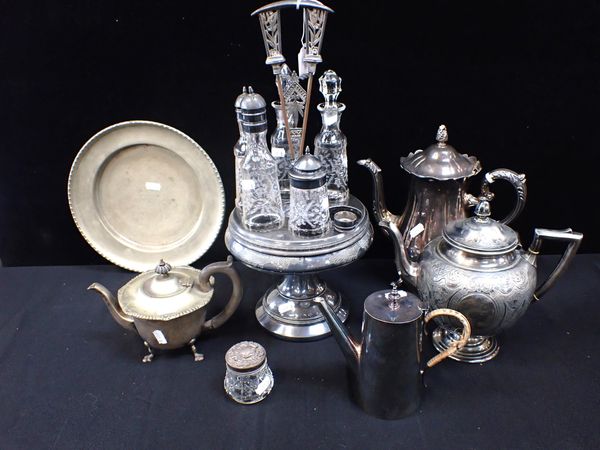 A VICTORIAN SILVER PLATED AND GLASS CRUET