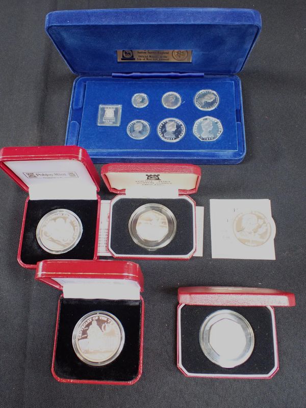 ISLE OF MAN SILVER PROOF SET AND COINS