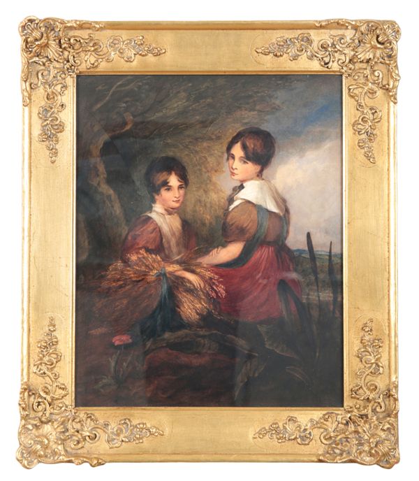 ENGLISH SCHOOL 19TH CENTURY Two girls in a landscape