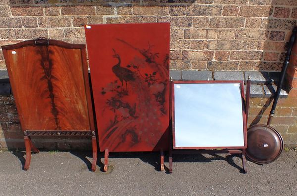 A JAPANESE  RED LACQUER PANEL, DECORATED WITH PEACOCKS