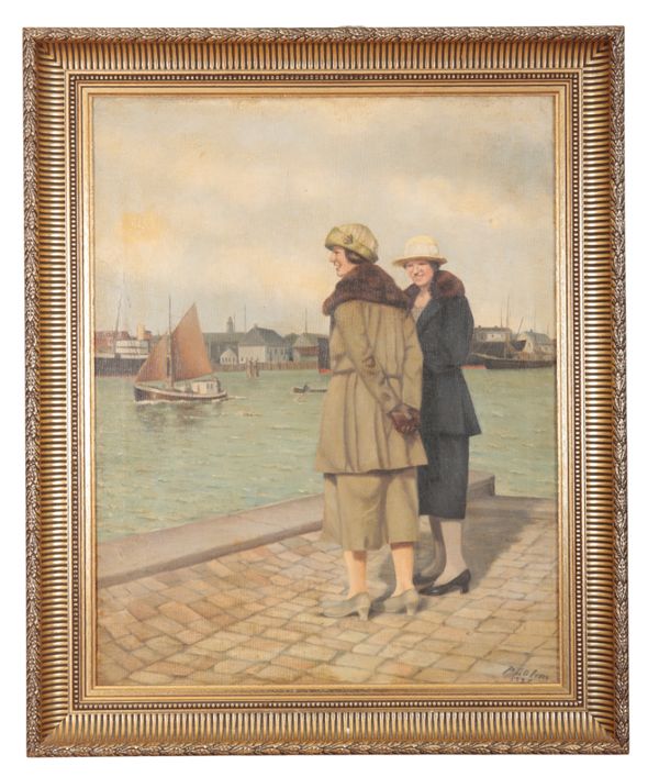 DANISH SCHOOL, 20TH CENTURY Old ladies on a quay